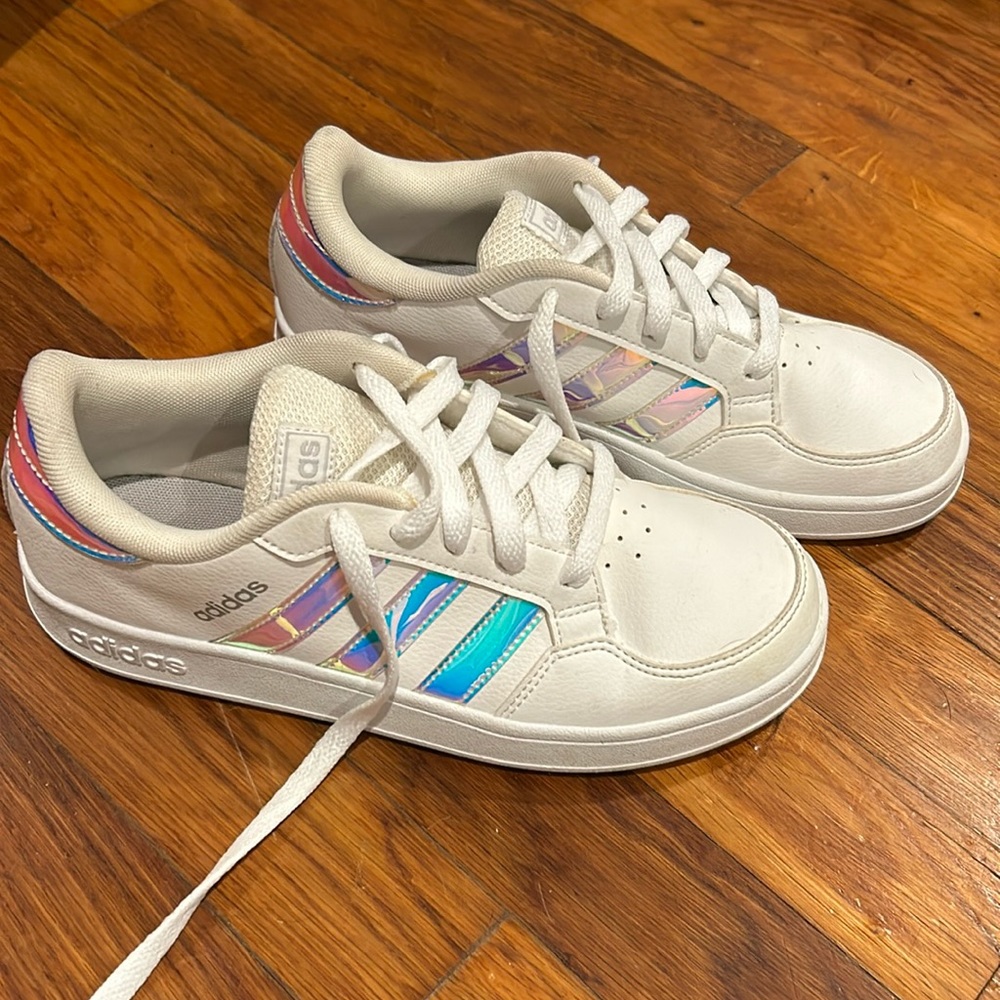 Girls iridescent Adidas sneakers